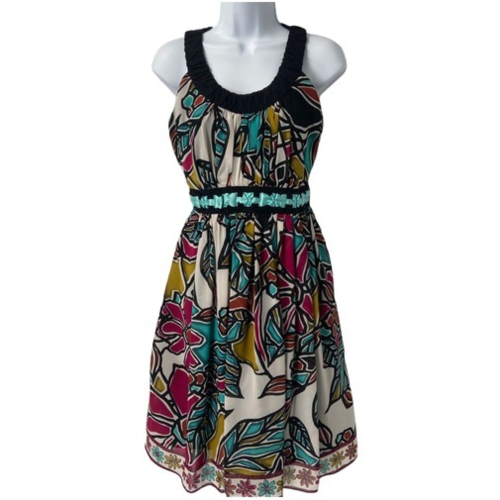 Nicole by Nicole Miller Multicolor‎ Empire Waist Belted Dress Size 6